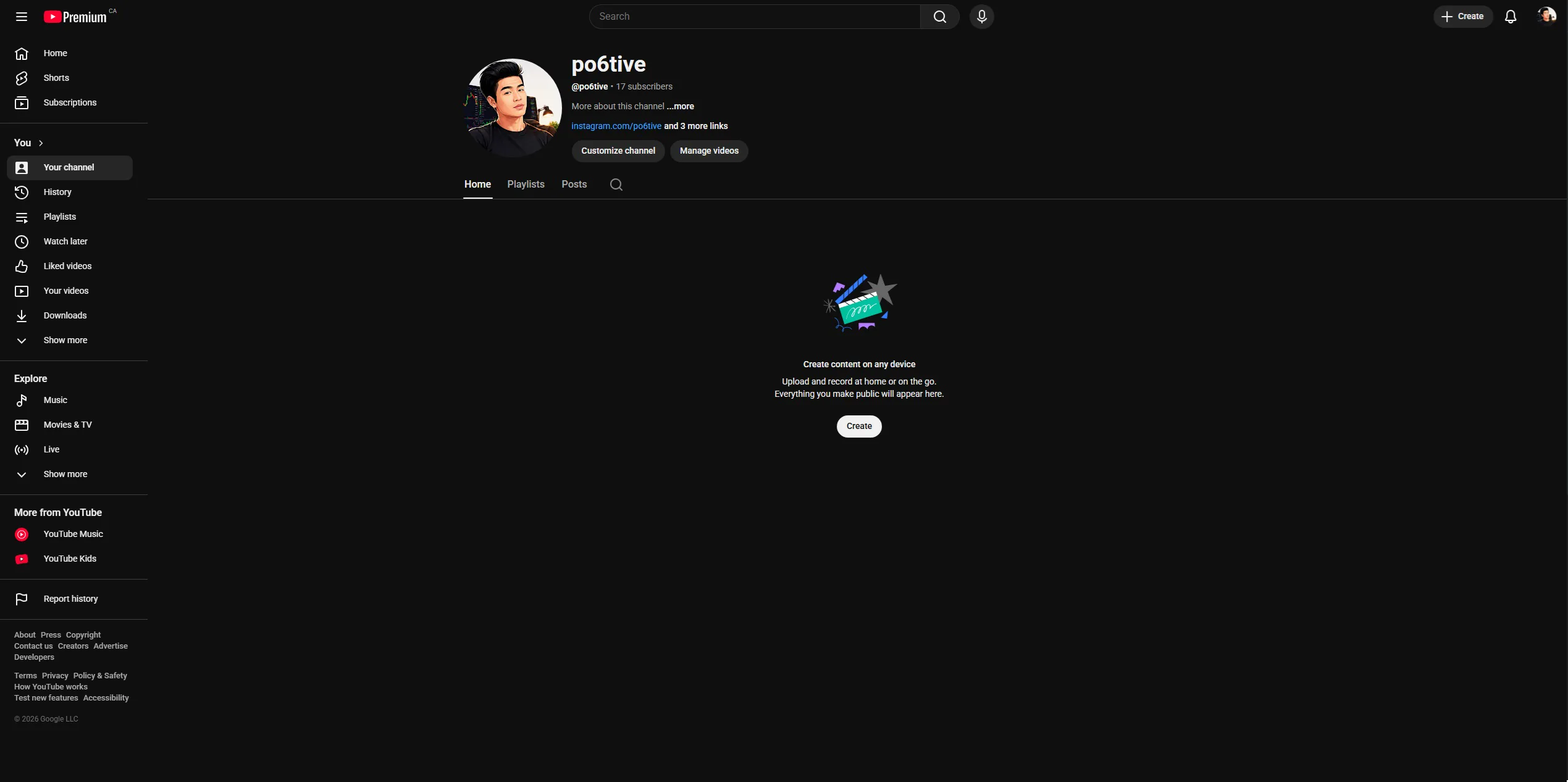 YouTube channel preview for po6tive